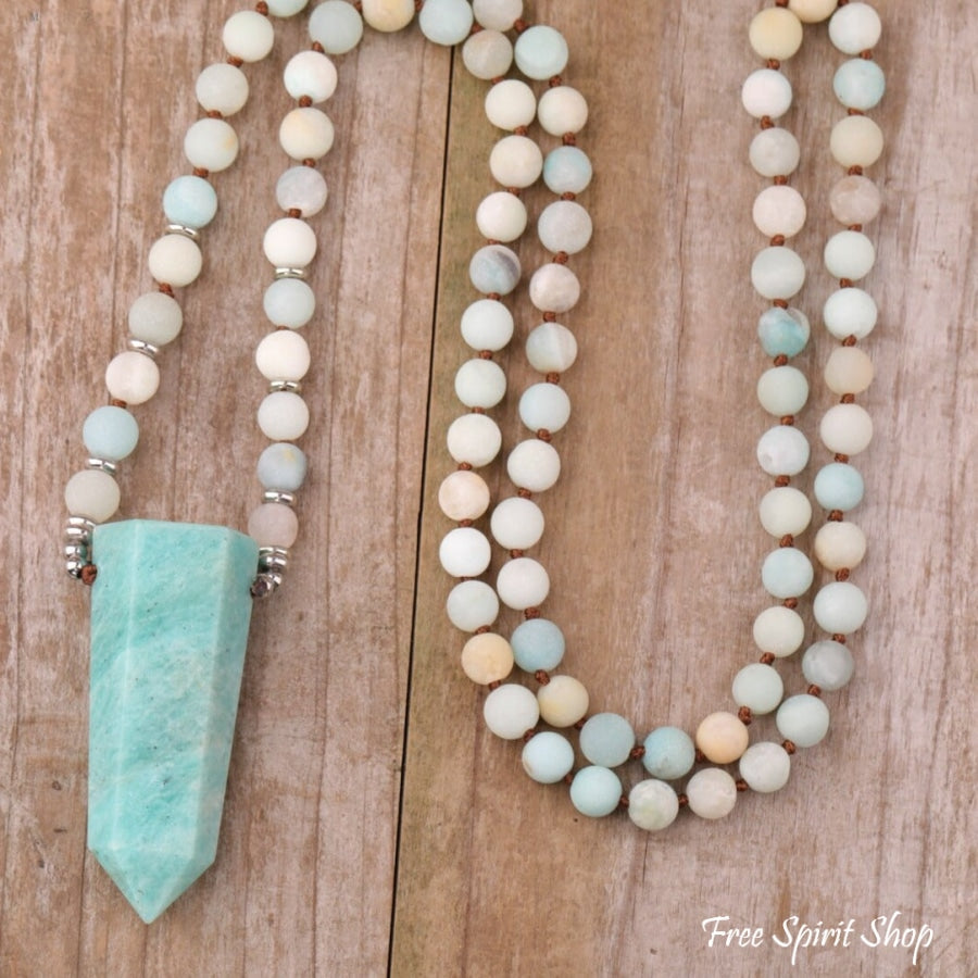108 Natural Amazonite Wandpoint Mala Bead Necklace