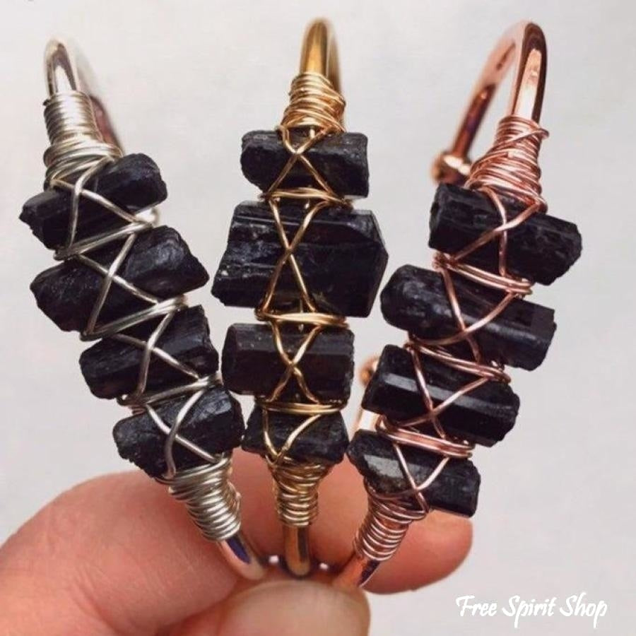 Natural Black Tourmaline Gemstone Cuff