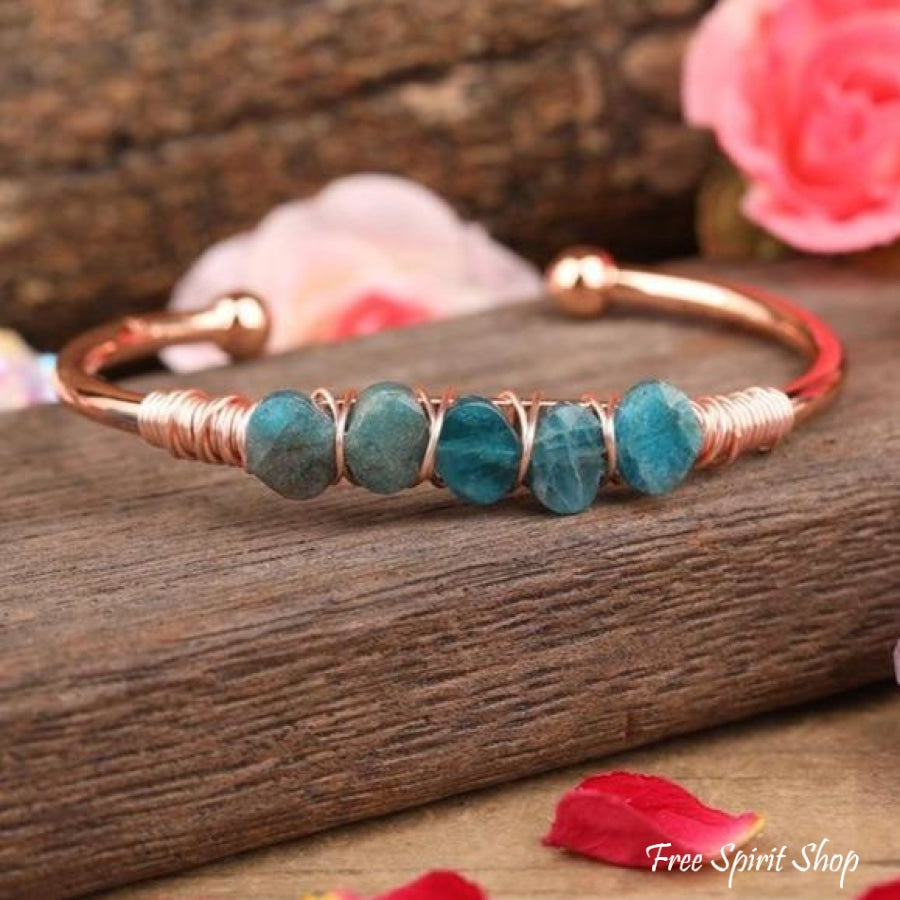 Natural Blue Apatite Gemstone Cuff Bracelet