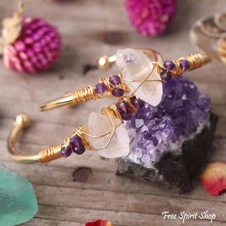 Natural Clear Quartz & Amethyst Cuff Bracelet