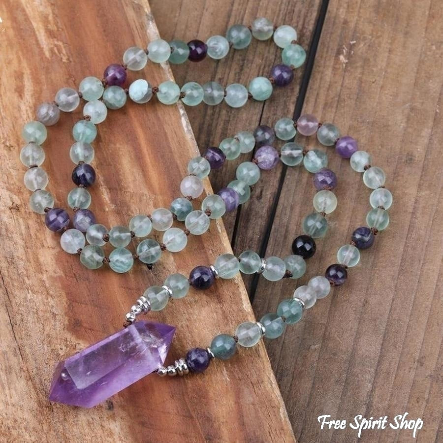 Natural Fluorite & Amethyst Wand-Point Necklace