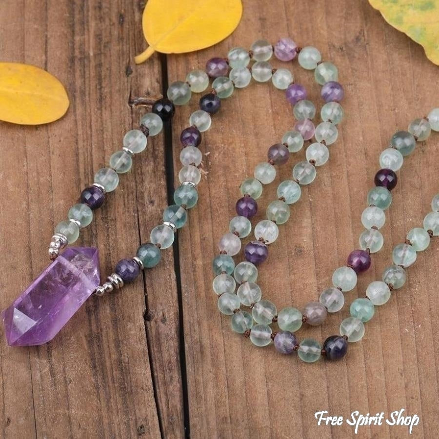 Natural Fluorite & Amethyst Wand-Point Necklace