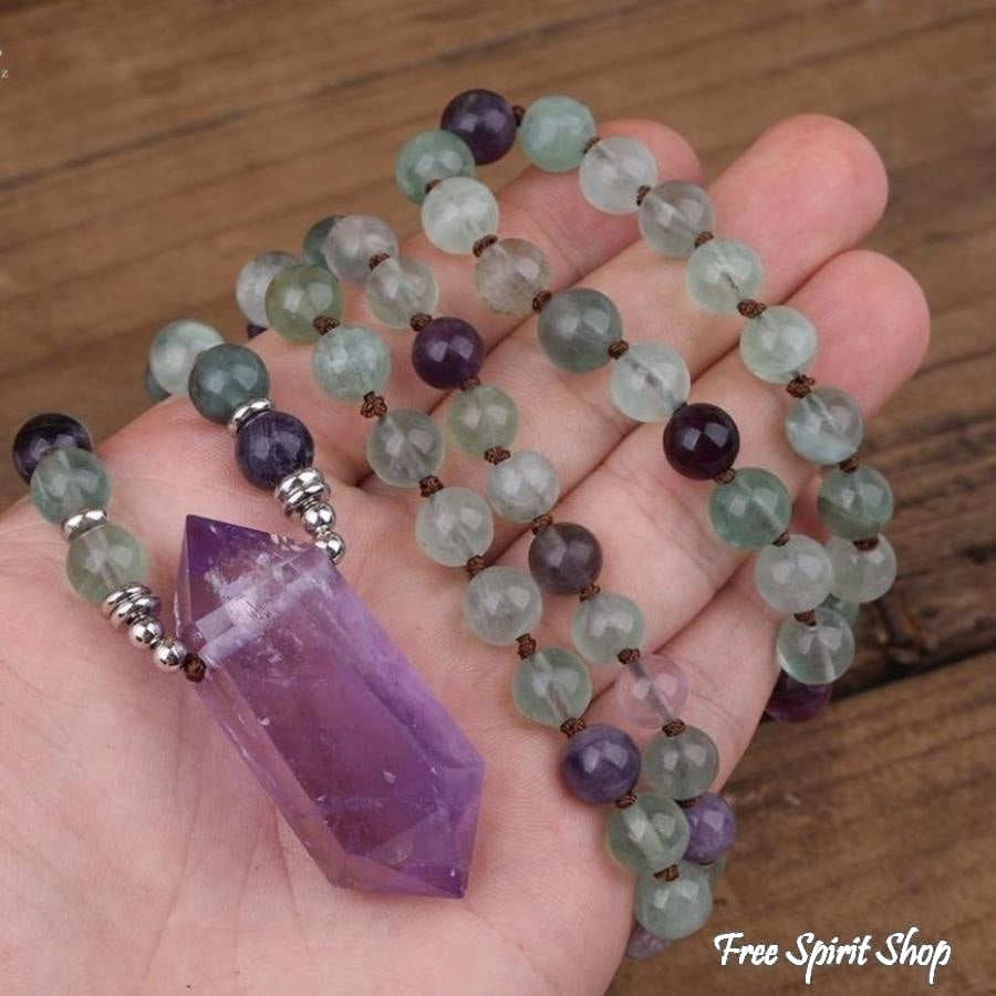 Natural Fluorite & Amethyst Wand-Point Necklace