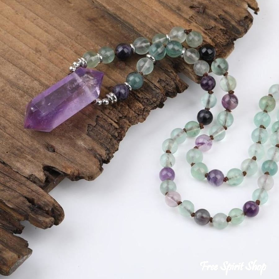Natural Fluorite & Amethyst Wand-Point Necklace