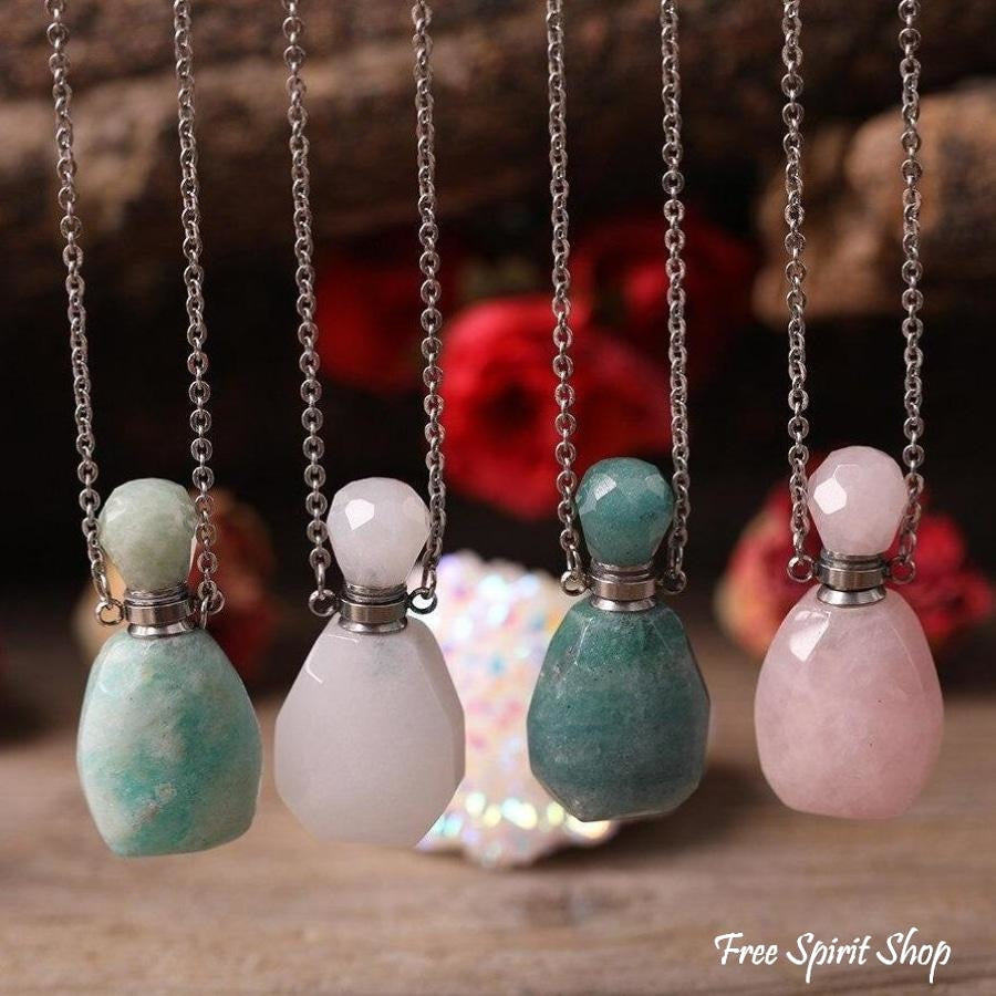 Natural Healing Crystal Perfume Bottle Necklace