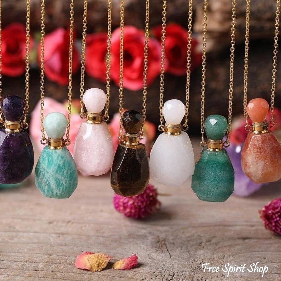 Natural Healing Crystal Perfume Bottle Necklace
