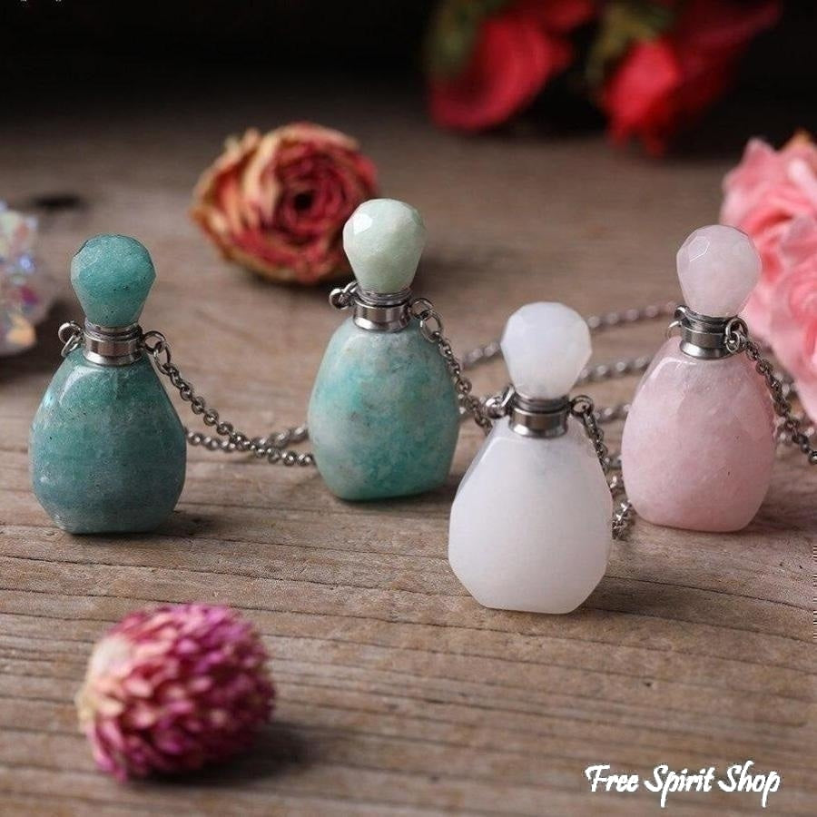 Natural Healing Crystal Perfume Bottle Necklace