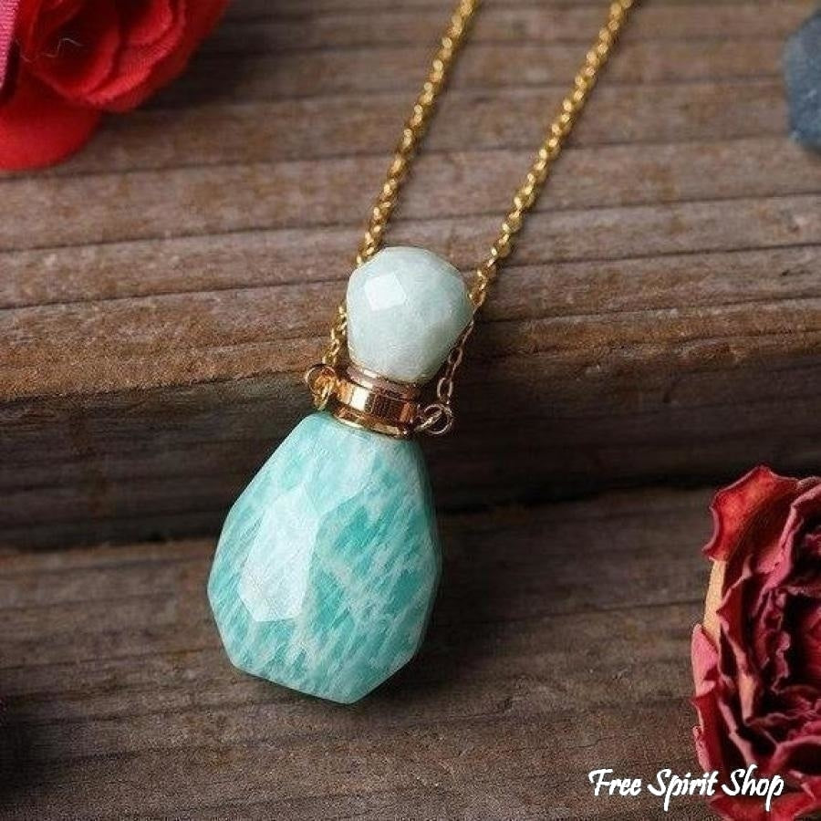 Natural Healing Crystal Perfume Bottle Necklace