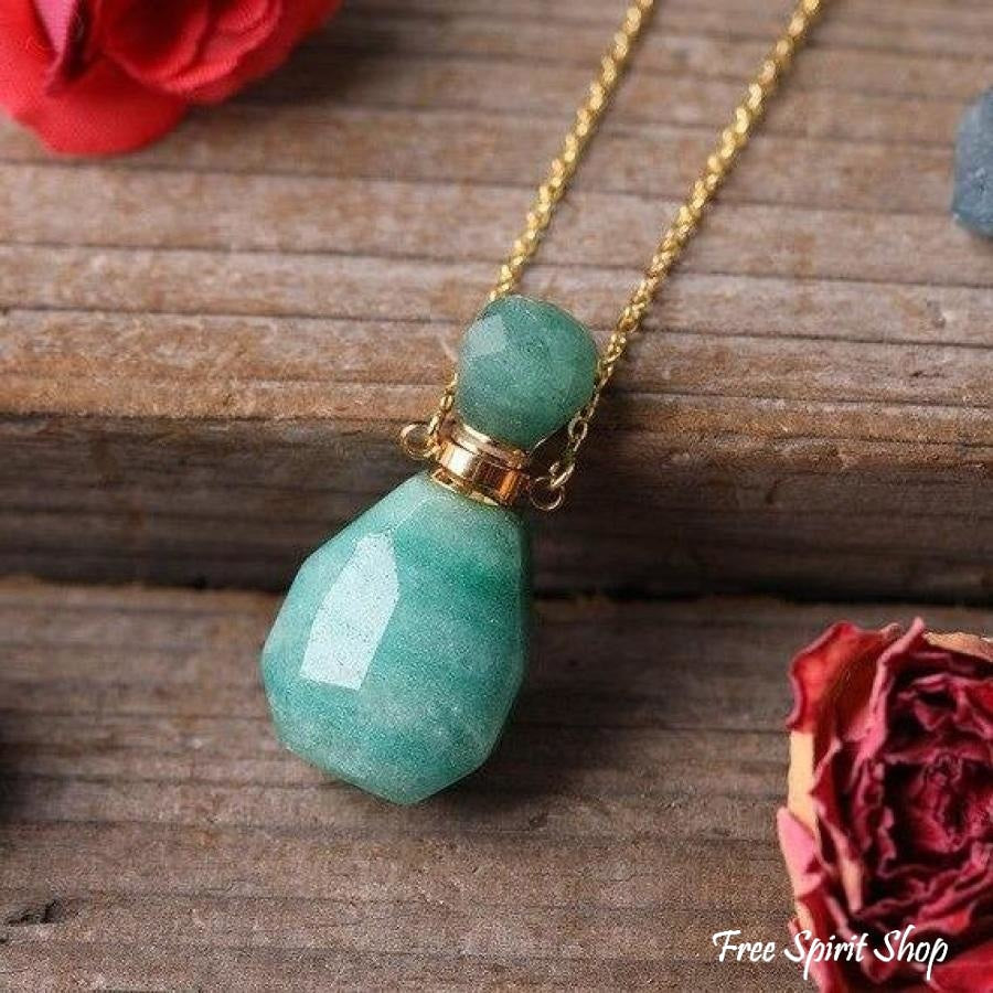 Natural Healing Crystal Perfume Bottle Necklace