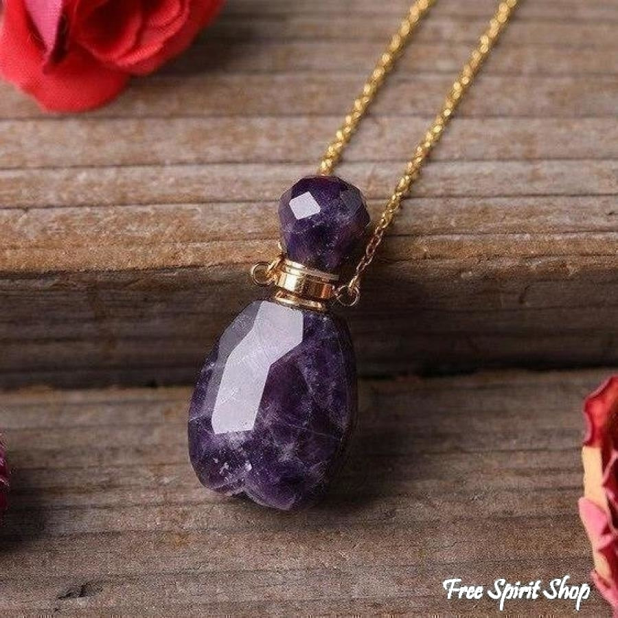 Natural Healing Crystal Perfume Bottle Necklace