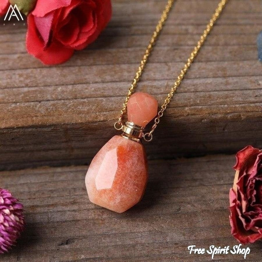 Natural Healing Crystal Perfume Bottle Necklace