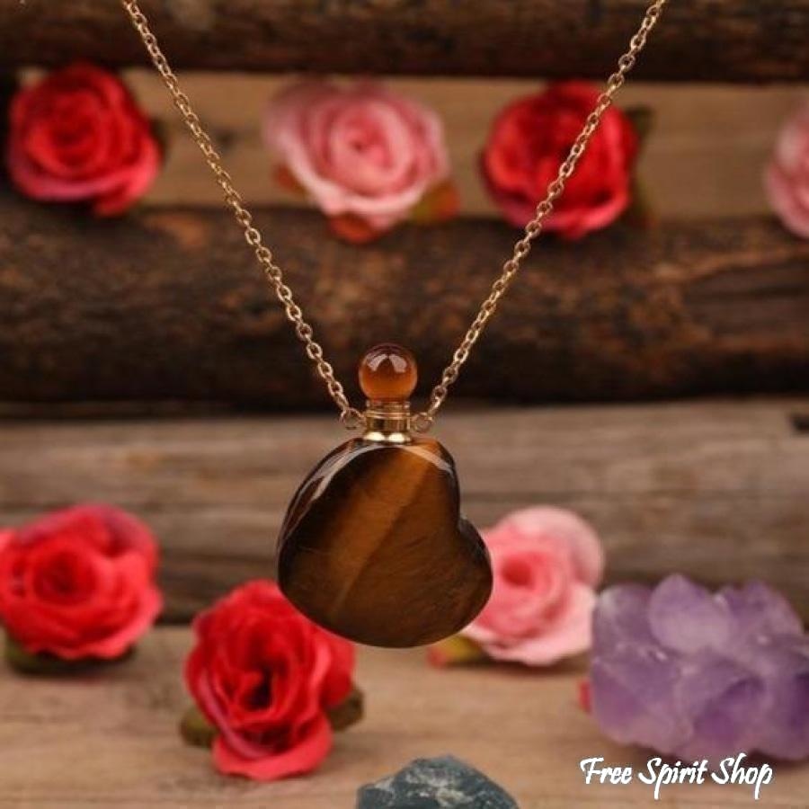 Natural Heart-Shaped Crystal Perfume Bottle Pendant Necklace