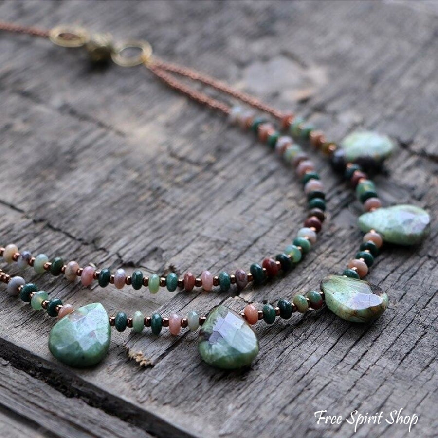 Natural Indian Agate Teardrop Beaded Necklace