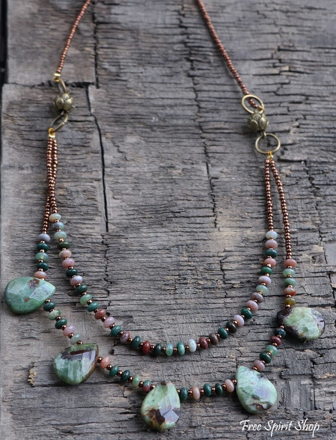Natural Indian Agate Teardrop Beaded Necklace