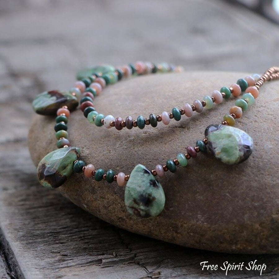 Natural Indian Agate Teardrop Beaded Necklace