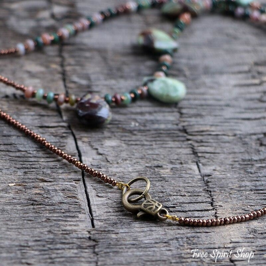 Natural Indian Agate Teardrop Beaded Necklace