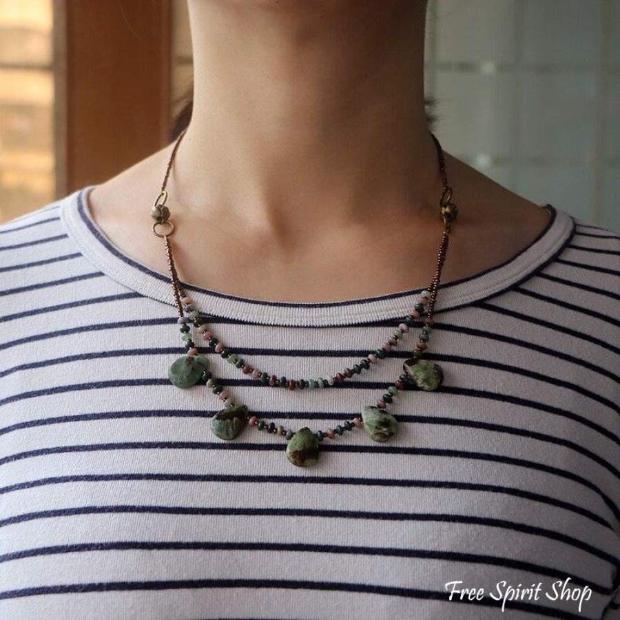 Natural Indian Agate Teardrop Beaded Necklace