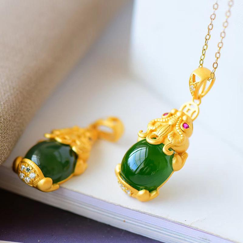 Natural Jade Pixiu Fortune Necklace