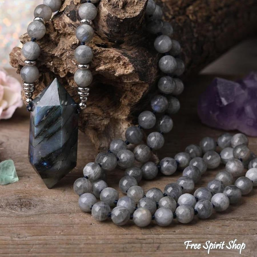 Natural Labradorite Wand-point Beaded Necklace