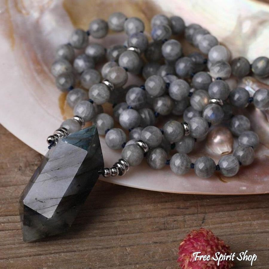 Natural Labradorite Wand-point Beaded Necklace