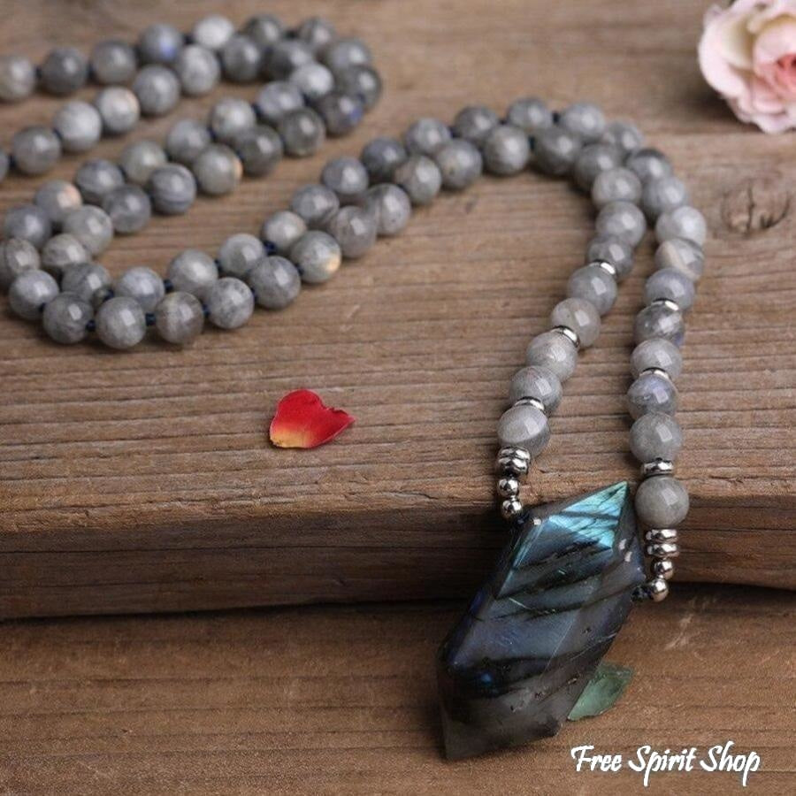 Natural Labradorite Wand-point Beaded Necklace