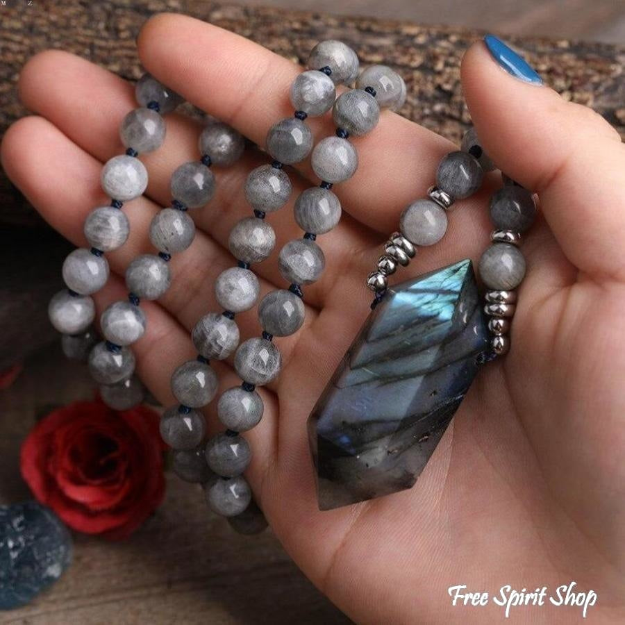 Natural Labradorite Wand-point Beaded Necklace