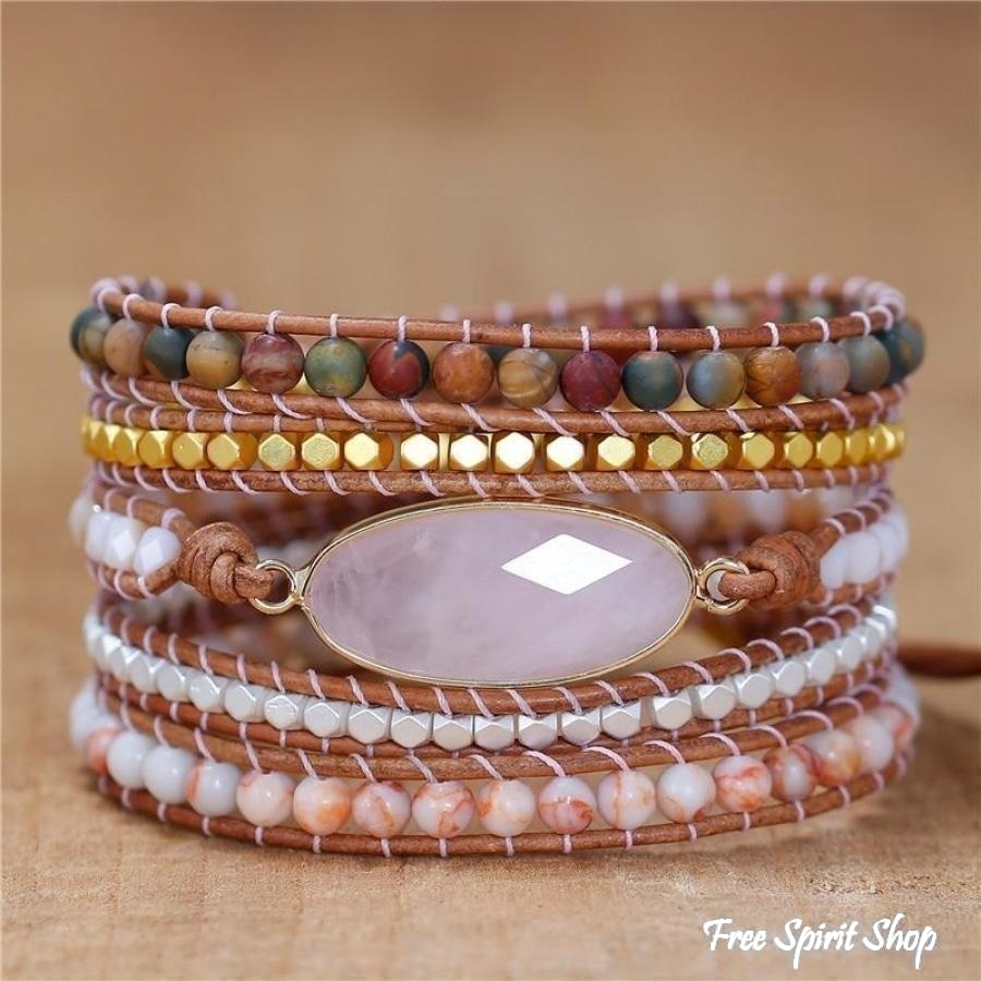 Natural Rose Quartz & Red Jasper Bead Wrap Bracelet