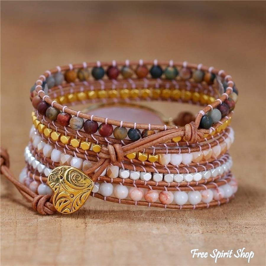 Natural Rose Quartz & Red Jasper Bead Wrap Bracelet