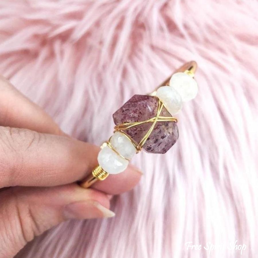 Natural Strawberry Quartz & Moonstone Cuff