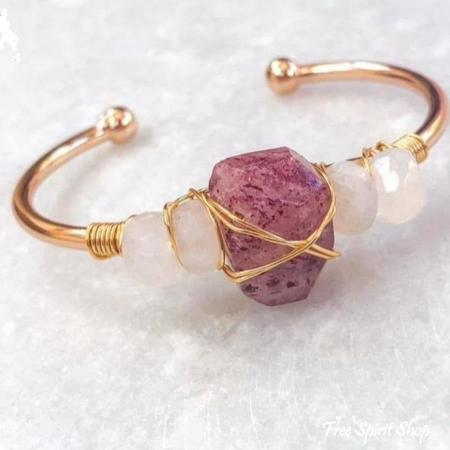Natural Strawberry Quartz & Moonstone Cuff
