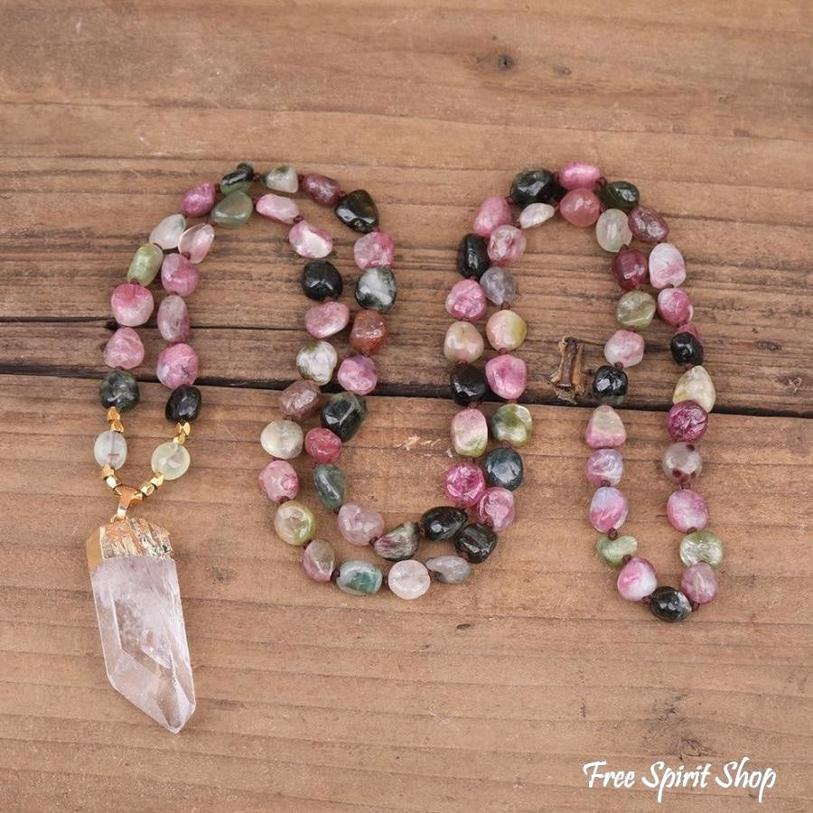 Natural Tourmaline & Clear Quartz Necklace