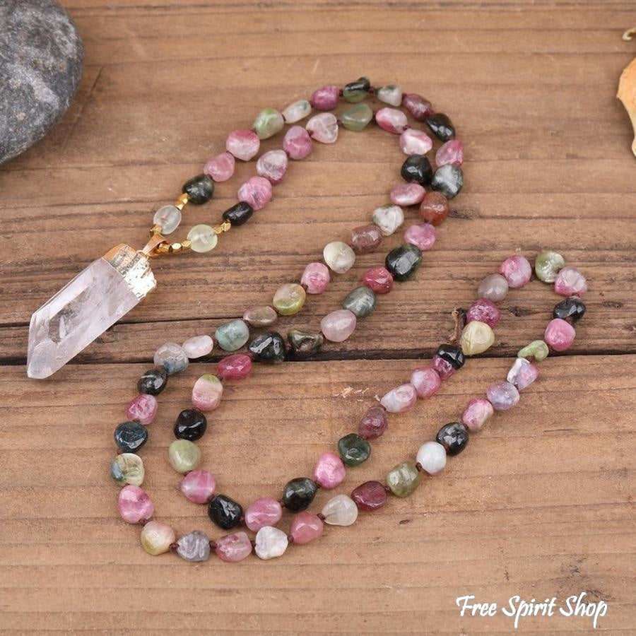 Natural Tourmaline & Clear Quartz Necklace