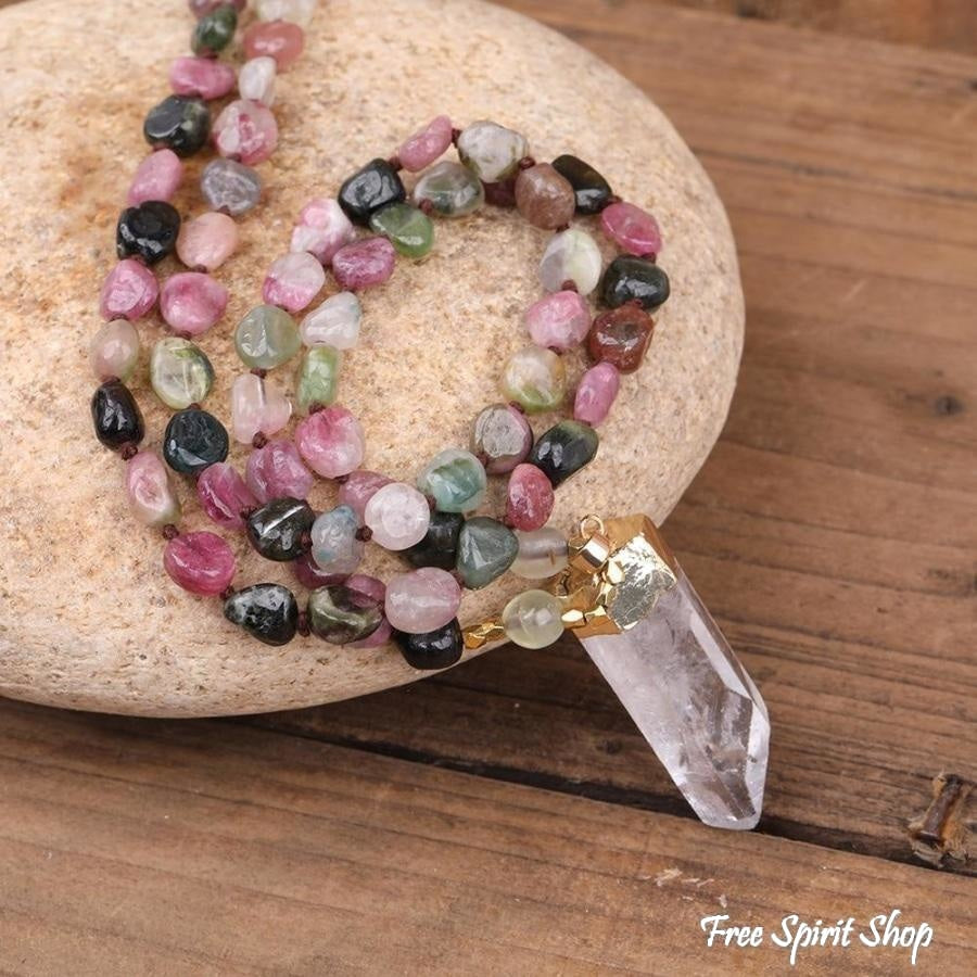 Natural Tourmaline & Clear Quartz Necklace