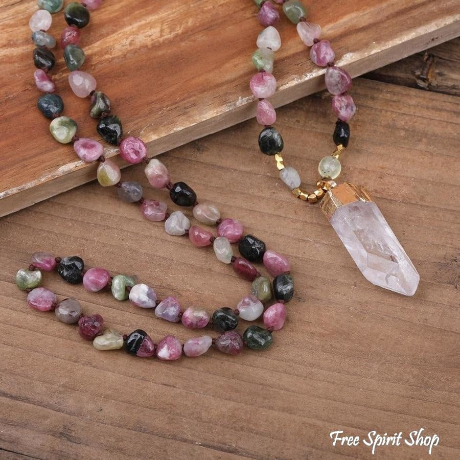 Natural Tourmaline & Clear Quartz Necklace