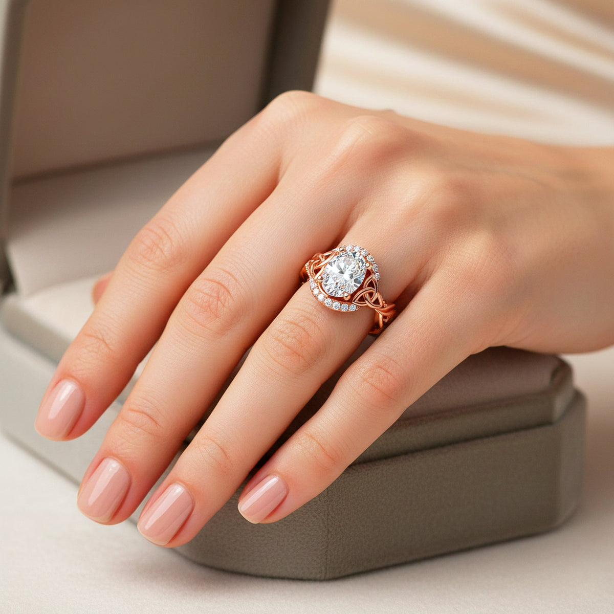 Celtic Engagement Ring 1 Carat Oval Lab Grown Diamond Wedding Ring Nature Inspired