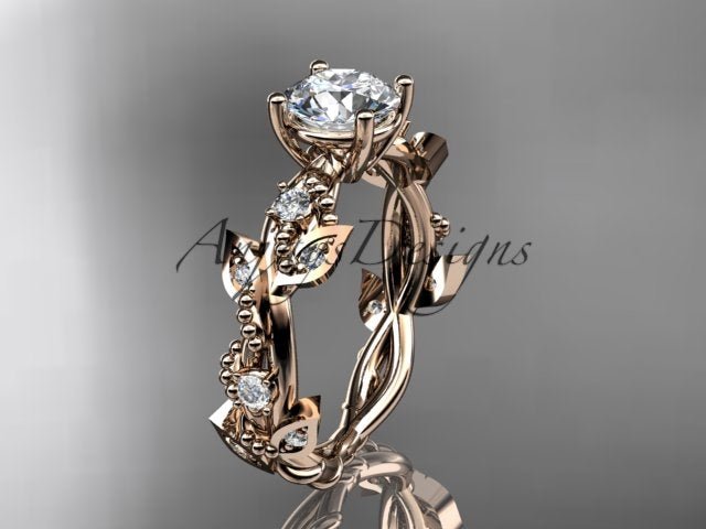 Nature Inspired 1 Carat Lab Grown Diamond Engagement Ring Round Brilliant CVD Diamond Ring