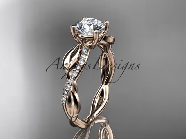Nature Inspired Engagement Ring 1 Carat Round Lab Grown Diamond D VS1 Leaf Ring