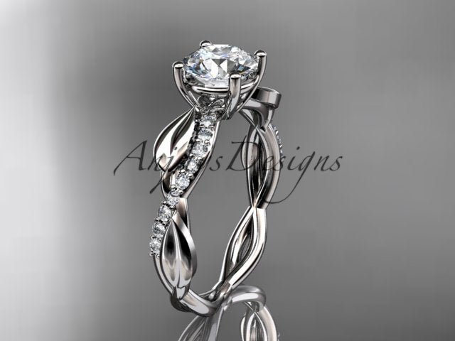 Nature Inspired Engagement Ring 1 Carat Round Lab Grown Diamond D VS1 Leaf Ring
