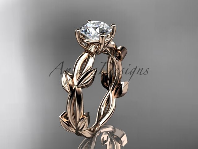 Nature Inspired Engagement Ring 1 Carat Round Lab Grown Diamond Leaf Wedding Ring IGI Certified