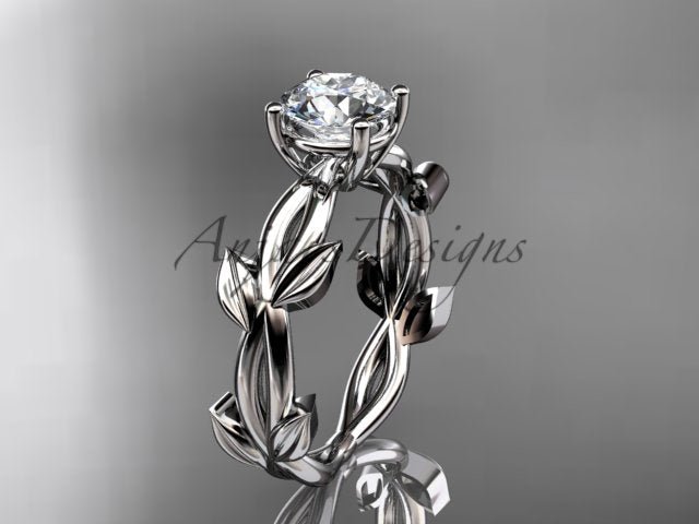 Nature Inspired Engagement Ring 1 Carat Round Lab Grown Diamond Leaf Wedding Ring IGI Certified