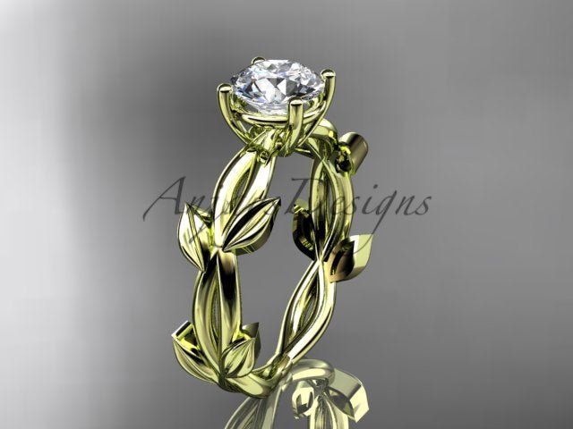 Nature Inspired Engagement Ring 1 Carat Round Lab Grown Diamond Leaf Wedding Ring IGI Certified