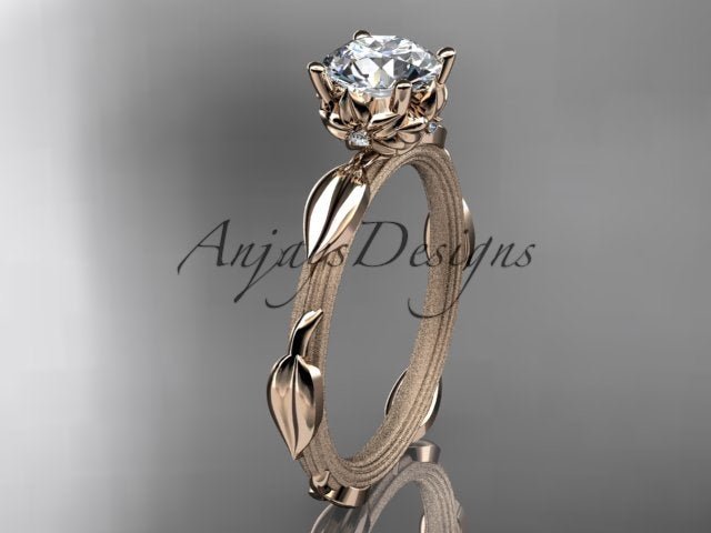 Nature Inspired Diamond Engagement Ring Round 1 Carat Round Diamond Leaf Vine Branch Wedding Ring