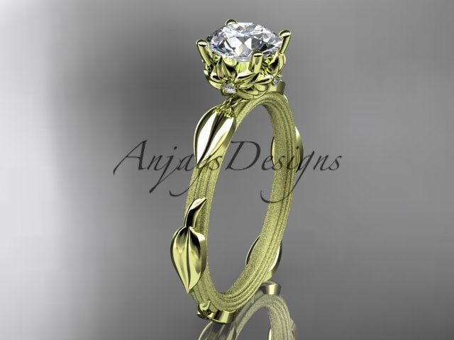 Nature Inspired Diamond Engagement Ring Round 1 Carat Round Diamond Leaf Vine Branch Wedding Ring