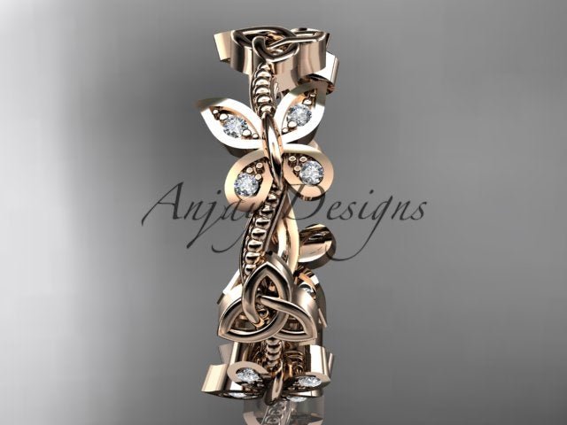 Butterfly Celtic Wedding Band Lab Grown Diamond Ring Nature Inspired Celtic Bridal Band