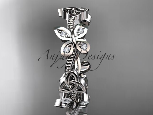 Butterfly Celtic Wedding Band Lab Grown Diamond Ring Nature Inspired Celtic Bridal Band