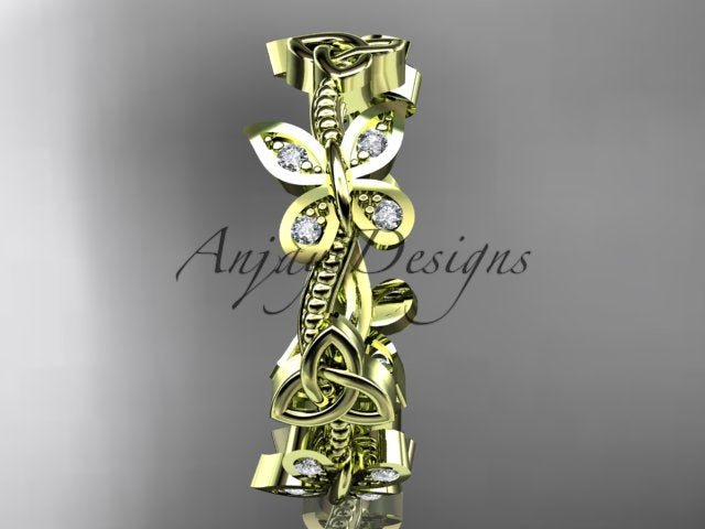 Butterfly Celtic Wedding Band Lab Grown Diamond Ring Nature Inspired Celtic Bridal Band