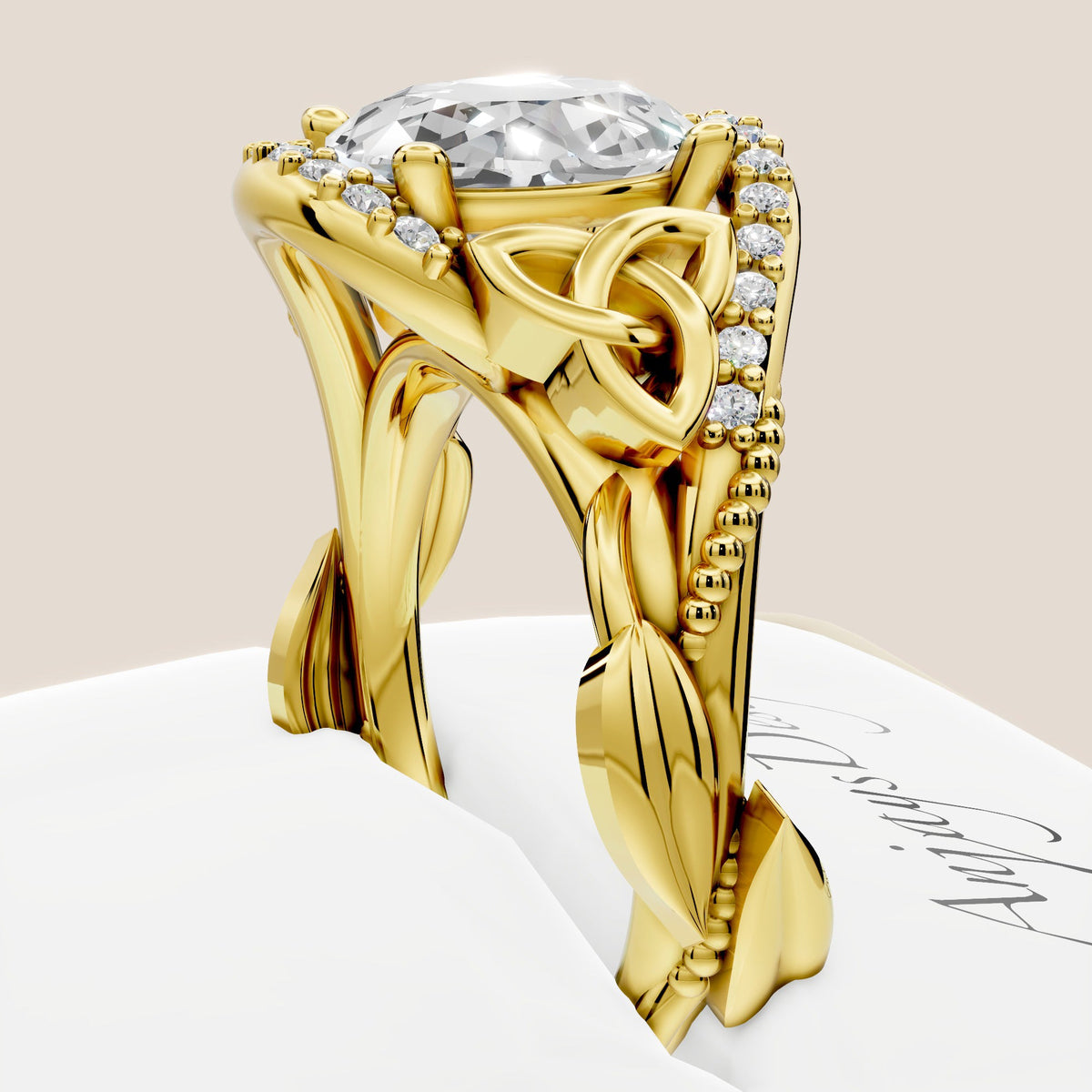 Celtic Engagement Ring 2 Carat IGI Certified Lab Grown Oval Cut Diamond Halo Engagement Ring Nature Inspired