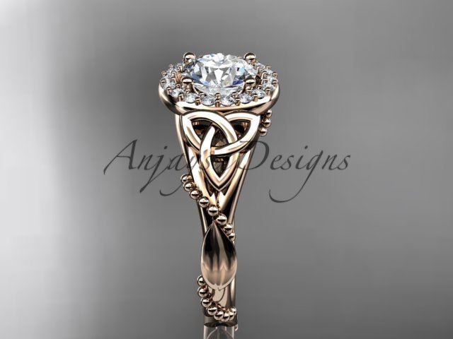 Celtic Diamond Engagement Ring 1 Carat Round Lab Grown Diamond Halo Trinity Knot Engagement Ring
