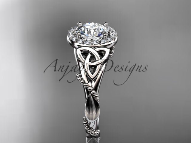 Celtic Diamond Engagement Ring 1 Carat Round Lab Grown Diamond Halo Trinity Knot Engagement Ring