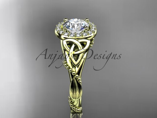 Celtic Diamond Engagement Ring 1 Carat Round Lab Grown Diamond Halo Trinity Knot Engagement Ring
